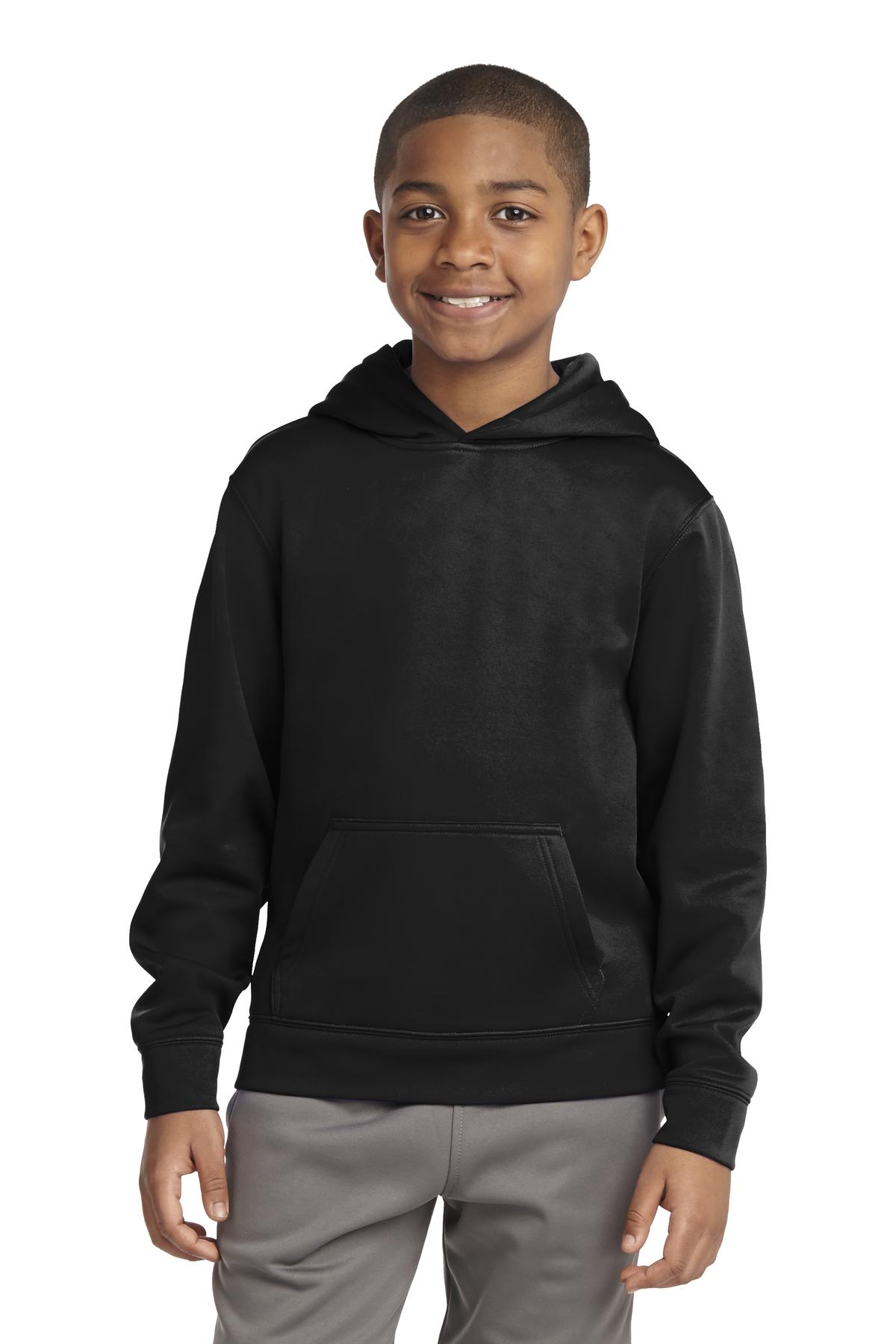 Sport-Tek YST244 Youth Sport-Wick Fleece Hooded Pullover T-Shirt in Black size XS | Polyester