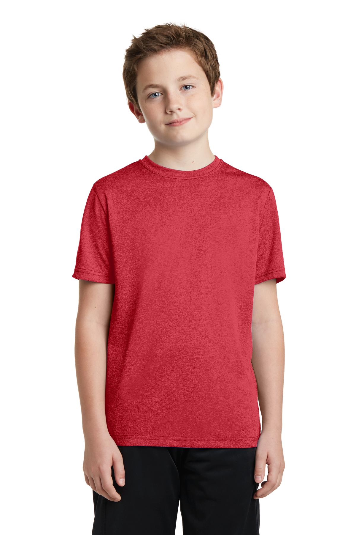 Sport-Tek YST360 Youth Heather Contender Top in Scarlet size XL | Polyester