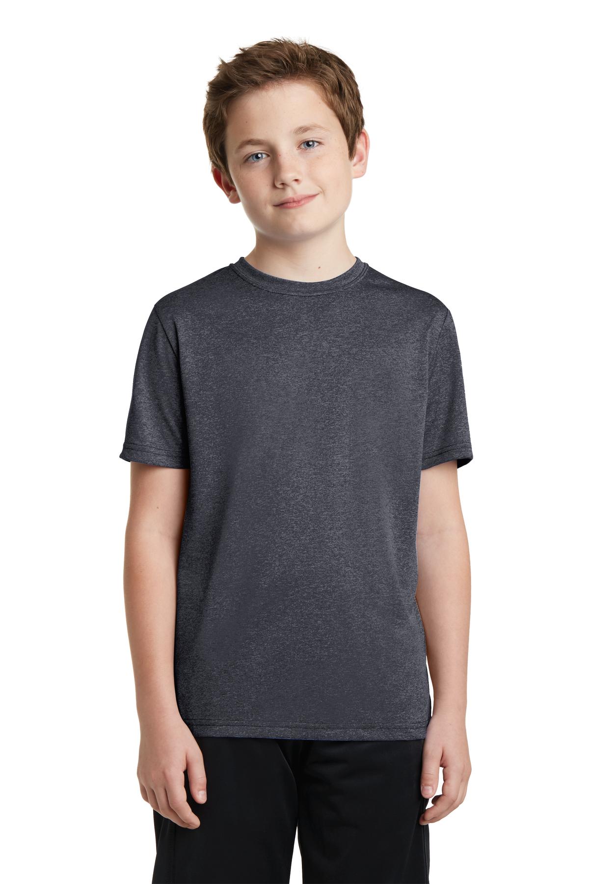 Sport-Tek YST360 Youth Heather Contender Top in Graphite Grey size Medium | Polyester