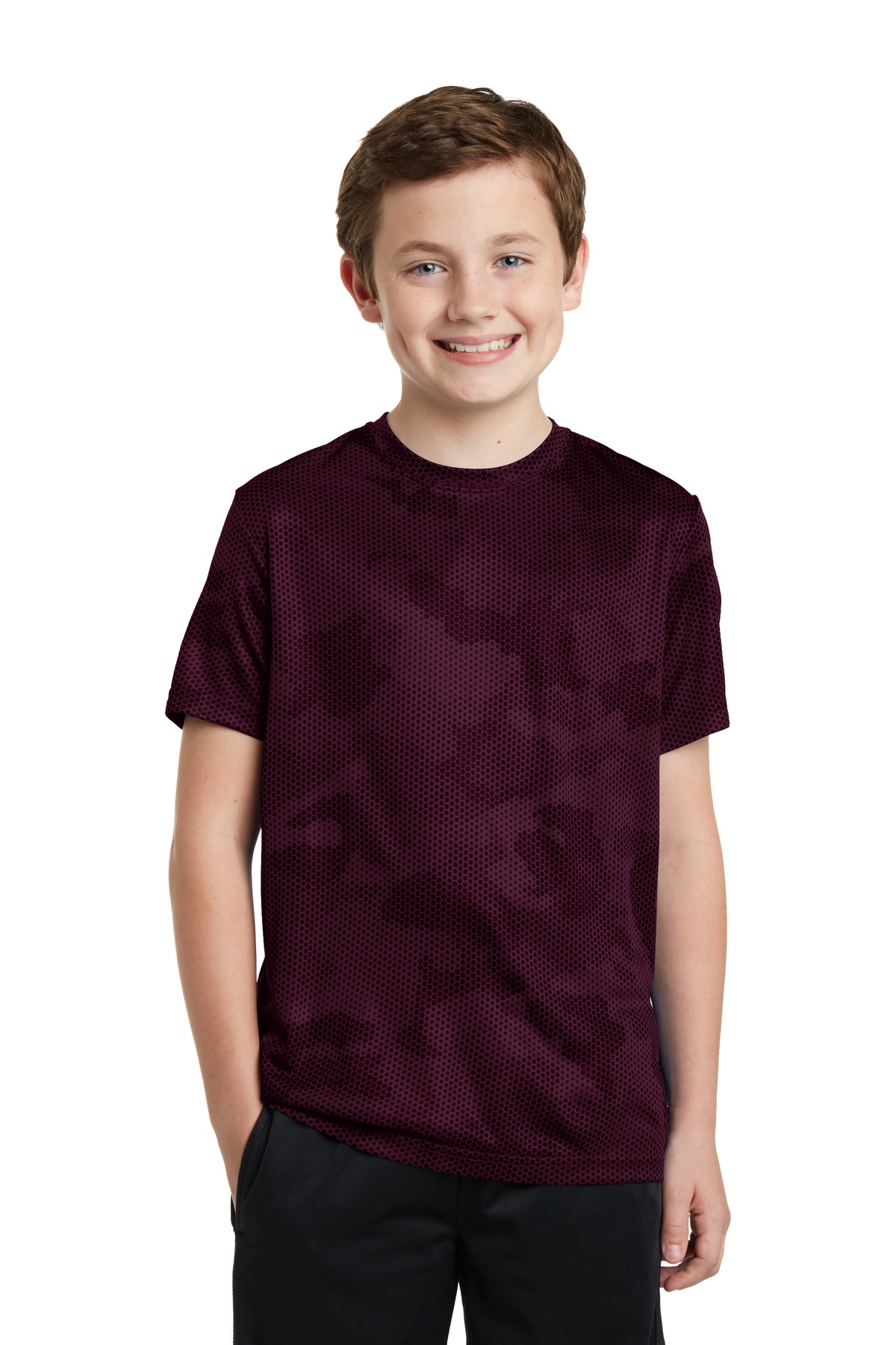 Sport-Tek YST370 Youth CamoHex Top in Maroon size Medium | Polyester