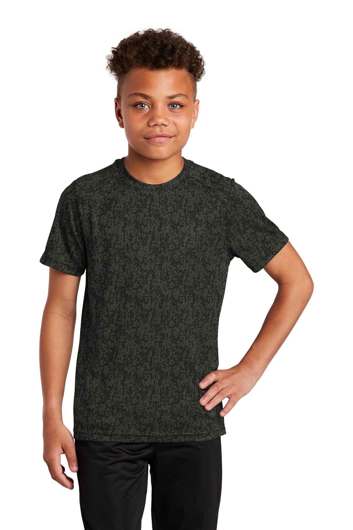 Sport-Tek YST460 Youth Digi Camo Top in Black size XL | Polyester