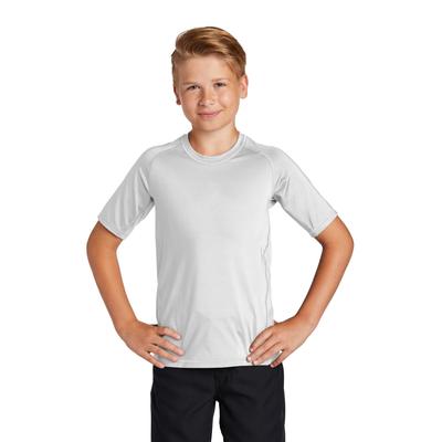 Sport-Tek YST470 Athletic Youth Rashguard Top in White size XS | Polyester/Spandex Blend