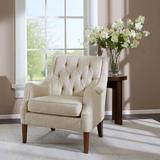 Wingback Chair - Birch Lane™ Anatonia 29.25" Wide Tufted Wingback Chair Polyester in White/Brown | 33.5 H x 29.25 W x 32.25 D in | Wayfair