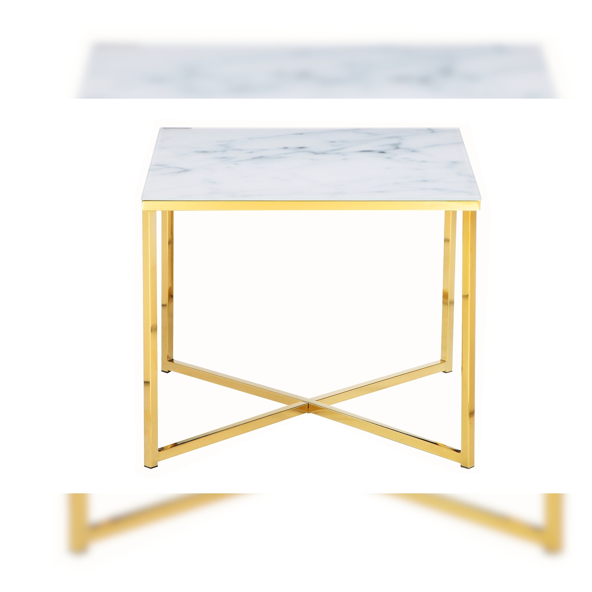 SalesFever Beistelltisch quadratisch | Glasplatte foliert in Marmor-Optik | Gestell Metall | B 50 x T 50 x H 42 cm | weiß-gold Image