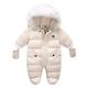 Frobukio Baby Snowsuit Winter Coat Long Sleeve Footie Jumpsuit Thick Hooded Jacket with Gloves Toddler Clothes (Creamy White, 18-24 Months)