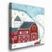 The Holiday Aisle® Christmas Barn - Wrapped Canvas Painting Print Metal in Blue/Red | 32 H x 32 W x 1 D in | Wayfair