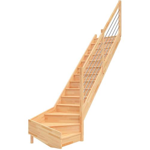 DOLLE Raumspartreppe Wangentreppe Paris Holztreppe, Edelstahlstäbe, 1/4 gewendelt (links),bis 318 cm,Buche,mit Setzstufen,versiegelt