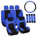 FH Group Universal Fit Cloth Car Seat Covers w/ Steering Cover & Belt Pads Full Set FB030115BLUEBLACK-COMBO