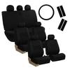 FH Group 3rows Cloth Car Seat Covers for SUV Sedan Van Full Set - Universal Fit Automotive Seat Covers Split Bench Rear Seat with Steering Wheel Cover 4 Seatbelt Pads FB030217BLACK-COMBO