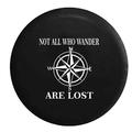 Not All Who Wander Are Lost Compass Star Spare Tire Cover Vinyl Black 29 in