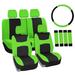 FH Group Universal Fit Cloth Car Seat Covers w/ Steering Cover & Belt Pads Full Set FB030115GREEN-COMBO