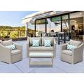 Winston Porter 4 Piece Outdoor Rattan Coffee Table w/ Cushions Synthetic Wicker/All - Weather Wicker/Wicker/Rattan in Gray | Wayfair