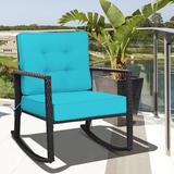 Red Barrel Studio® Esentepe Outdoor Esenler Rocking Wicker/Rattan Chair w/ Cushions in Black | 33 H x 26.5 W x 36 D in | Wayfair