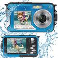 Waterproof Camera Full HD 2.7K 48MP Underwater Camera for Snorkeling Dual Screen Waterproof Digital Camera with Self-timer and 16X Digital Zoom Blue