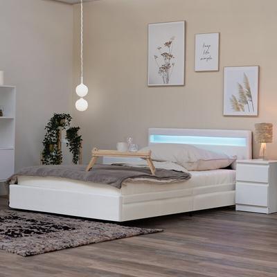 Led Bett nube mit Schubladen 180 x 200 - weiß i Polsterbett, Bett, inkl. Lattenrost - Home Deluxe