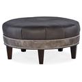 Bradington-Young Well-Rounded 38" Wide Genuine Leather Round Cocktail Ottoman Genuine Leather in Gray | 17.5 H x 38 W x 38 D in | Wayfair