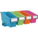 Durable Book And Binder Holder With Stabilizer Wing and Label Holder - Neon - 4 bins 8 labels