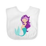 Inktastic Cute Mermaid Little Mermaid Purple Hair Star Girls Baby Bib