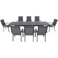 Hanover Naples 9-Piece Outdoor Dining Set w/ 8 Padded Sling Chairs in Gray and 40 x 118 Expandable Dining Table