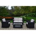 Outdoor Living and Style 4-Piece Black Resin Wicker Chat Set - Gray Cushions