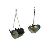 Zeckos Galvanized Embossed Metal Bird Hanging Planters Set of 2