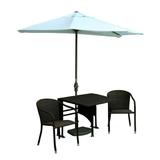 Blue Star Group Terrace Mates Daniella All-Weather Wicker Java Color Table Set w/ 7.5 -Wide OFF-THE-WALL BRELLA - Natural Olefin Canopy
