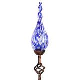 Exhart Hand Blown Pearlized Blue Glass Twisted Flame Solar Powered Garden Stake with Finial 36 inch Metal