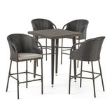 GDF Studio Marcello Outdoor Wicker 5 Piece Bar Set with Cushion Multibrown and Light Brown
