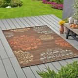 GDF Studio Sallie Outdoor Floral 5 x 8 Area Rug Brown and Blue