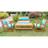 International Caravan Royal Tahiti Brisbane Acacia Settee Group with Cushions Aqua Blue - 4 Piece