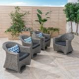 Mackenzie Outdoor Swivel Wicker Chairs with Cushions Set of 4 Mixed Black Dark Gray