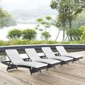 Modway Convene Chaise Outdoor Patio Set of 4 in Espresso White