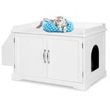 Best Choice Products Large Wooden Cat Litter Box Enclosure Storage Cabinet Bench Table w/ Magazine Rack - White