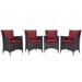 Modway Convene 4 Piece Outdoor Patio Dining Set in Espresso Red