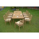 Teak Dining Set:10 Seater 11 Pc - Large 117 Rectangle Table And 10 Granada Stacking Arm Chairs Outdoor Patio Grade-A Teak Wood WholesaleTeak #WMDSGR9
