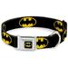 DC Comics Pet Collar Dog Collar Metal Seatbelt Buckle Batman Shield Black Yellow 15 to 24 Inches 1.0 Inch Wide