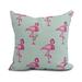 Simply Daisy 18 x 18 Flamingo Fanfare Martini Animal Print Outdoor Pillow Aqua