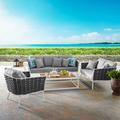 Modway Stance 6 Piece Outdoor Patio Aluminum Sectional Sofa Set in White Gray