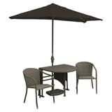 Blue Star Group Terrace Mates Genevieve All-Weather Wicker Coffee Color Table Set w/ 9 -Wide OFF-THE-WALL BRELLA - Chocolate Olefin Canopy