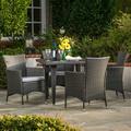 Hawawa Outdoor 5 Piece Wicker Square Dining Set with Cushions Grey Sliver