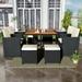 Patio Furniture Dining Sets iRerts 9 Pieces Wicker Patio Furniture Sets Outdoor Patio Dining Sets with Dining Table Ottomans Outdoor Patio Conversation Sets for Deck Garden Backyard Black