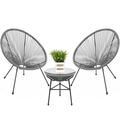 Best Choice Products 3-Piece All-Weather Patio Acapulco Bistro Furniture Set w/ Rope Glass Top Table - Gray