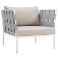 Modway Harmony Outdoor Patio Aluminum Fabric Armchair in White/Beige