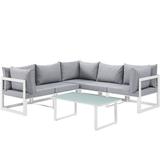 Modern Urban Contemporary 6 pcs Outdoor Patio Sectional Sofa Set White Grey Fabric Steel