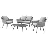 Contemporary Modern Urban Designer Outdoor Patio Balcony Garden Furniture Lounge Sofa Chair and Coffee Table Set Aluminum Fabric Wicker Rattan Grey Gray