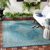 SAFAVIEH Courtyard Delbet Distressed Medallion Indoor/Outdoor Area Rug 5 3 x 7 7 Teal/Ivory