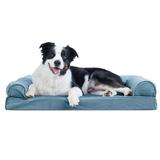 FurHaven Pet Products Faux Fur & Velvet Cooling Gel Memory Foam Sofa-Style Pet Bed for Dogs & Cats - Harbor Blue Large