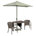 Blue Star Group Terrace Mates Daniella All-Weather Wicker Coffee Color Table Set w/ 7.5 -Wide OFF-THE-WALL BRELLA - Antique Beige Olefin Canopy