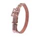 Pink Leather Dog Collar with 4 Rows of High Quality Pink Rhinestones And Rinestone Buckle Size L