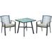 Hanover Pemberton 3-Piece Commercial-Grade Bistro Set with 2 Cushioned Dining Chairs and a 30 Square Glass-Top Table